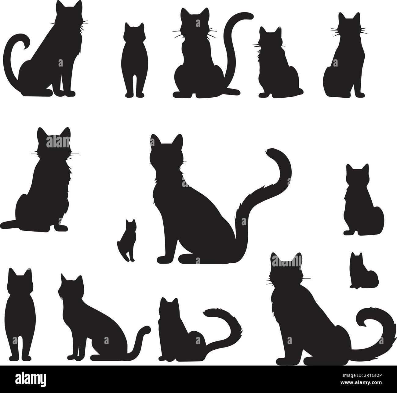 Un set di gatti silhouette. Pacco gatto bianco e nero. Illustrazione Vettoriale