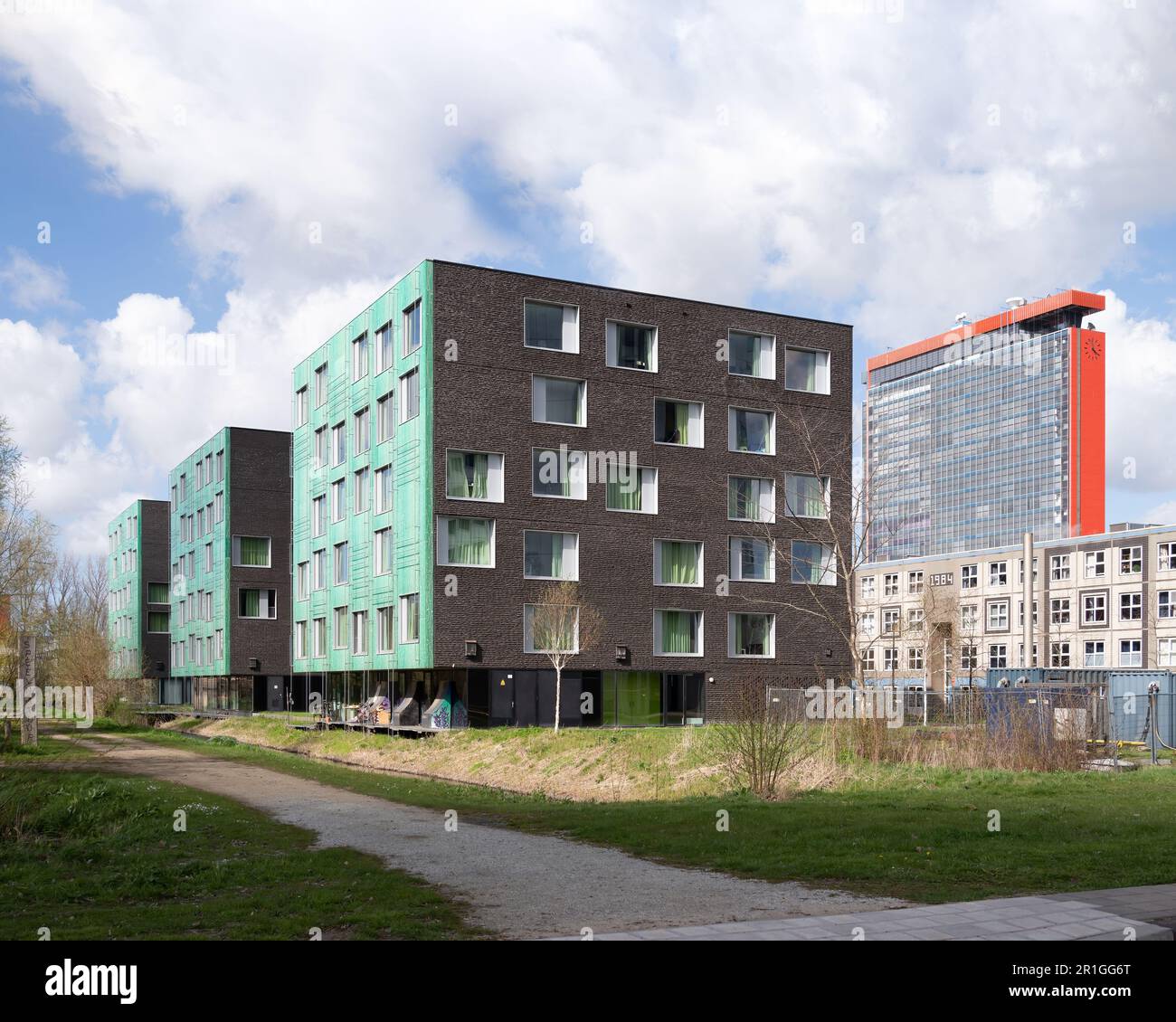 Delft, Paesi Bassi - DUWO Student Housing di Mecannoo, tu Delft campus Foto Stock