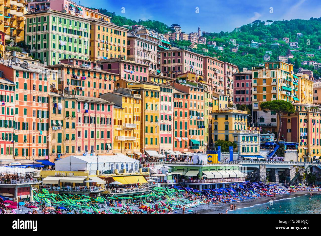 CAMOGLI, Italia - SET 9, 2018: La località turistica di Camogli sulla Riviera Italiana nella Città Metropolitana di Genova, liguria, Italy Foto Stock