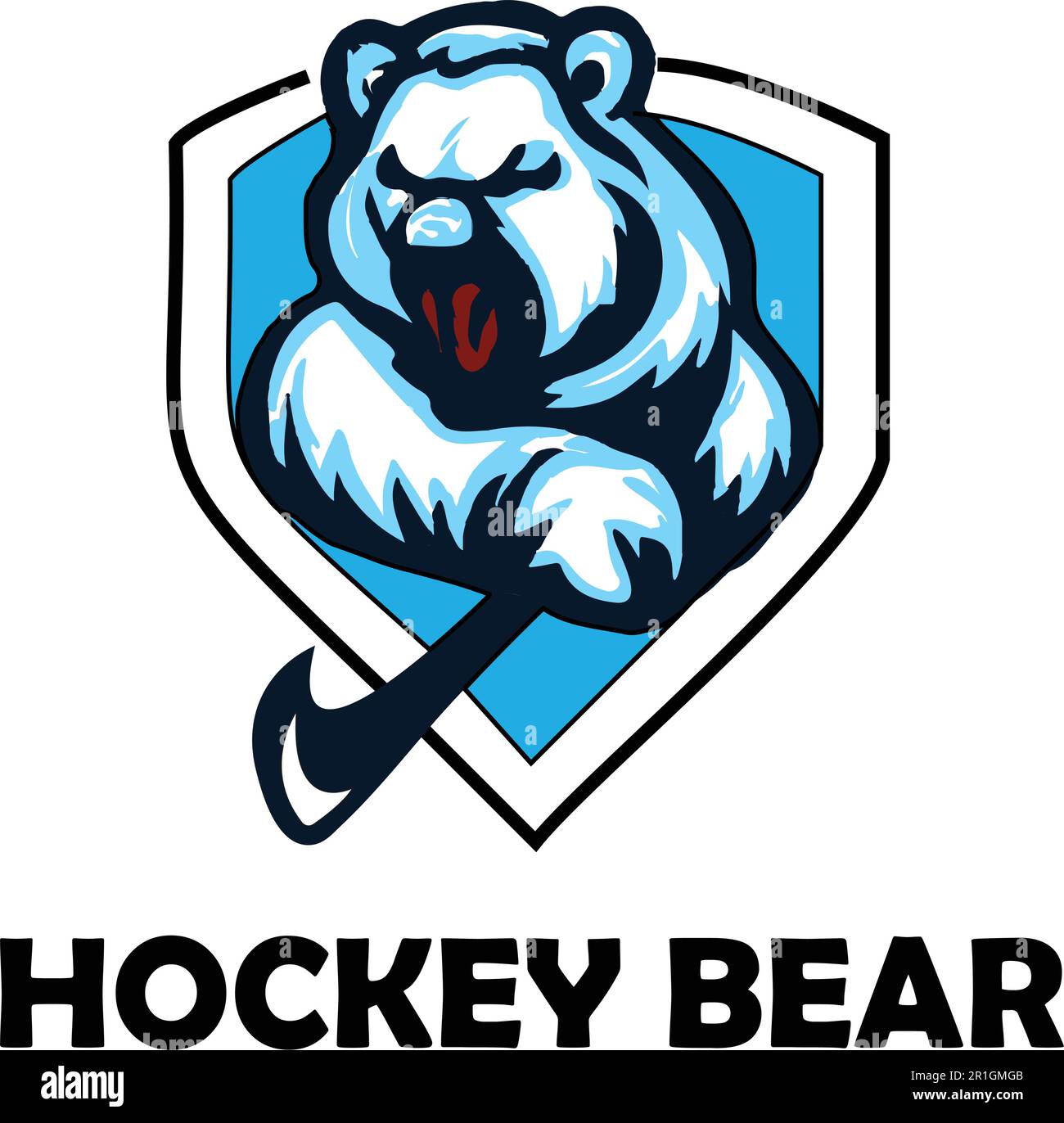 Questo modello con logo è caratterizzato da un feroce orso che regge un bastone da hockey, il che lo rende un design perfetto per le squadre sportive o le organizzazioni legate all'hockey. Illustrazione Vettoriale