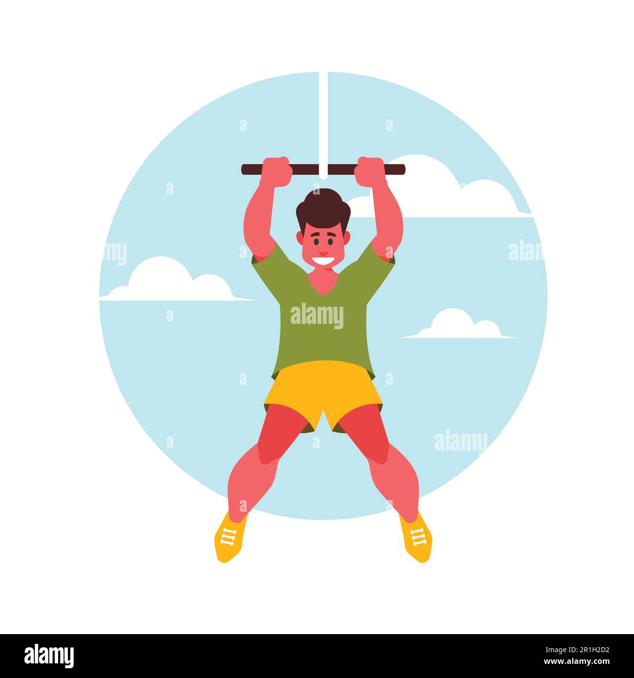 Uomo che fa pull-up su barra orizzontale Flat Vector Illustration Illustrazione Vettoriale