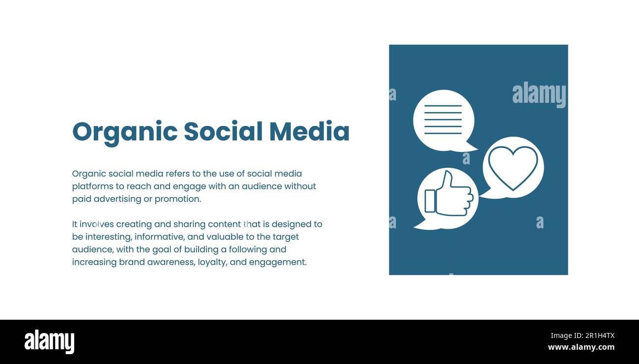 Banner sui social media organici su sfondo chiaro. Elegante banner SMM con testo blu e icone per il business e il marketing Illustrazione Vettoriale