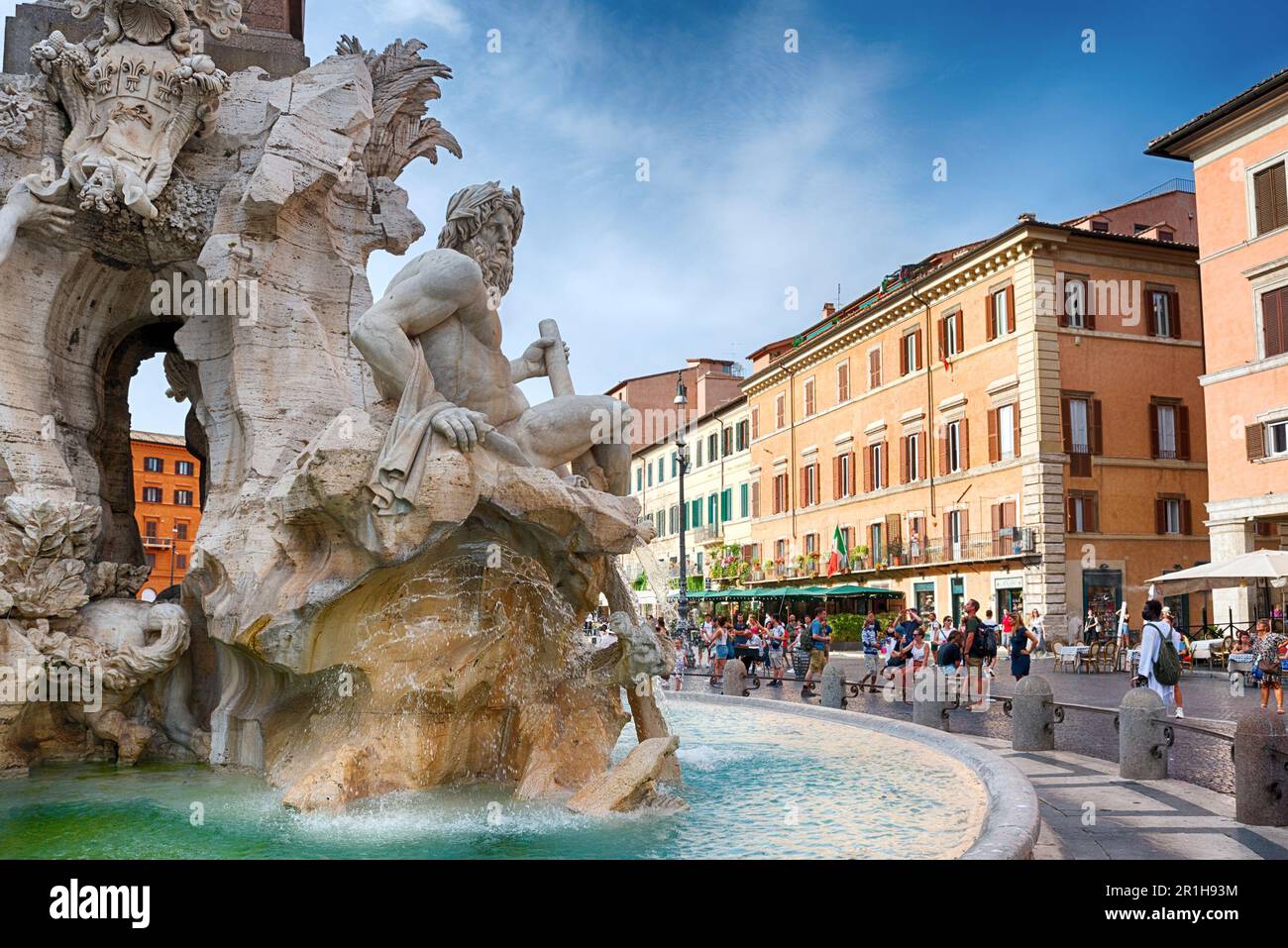 Fontana dei quattro fiumi (Fontana dei quattro fiumi) su Piazza Navona, Roma Foto Stock
