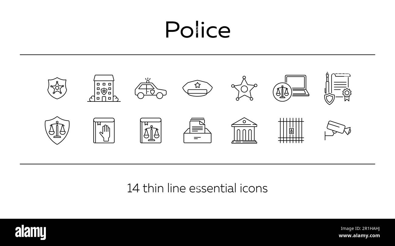 Set di icone della linea di polizia Illustrazione Vettoriale
