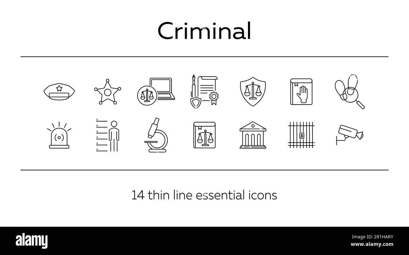 Set di icone per la linea criminale Illustrazione Vettoriale