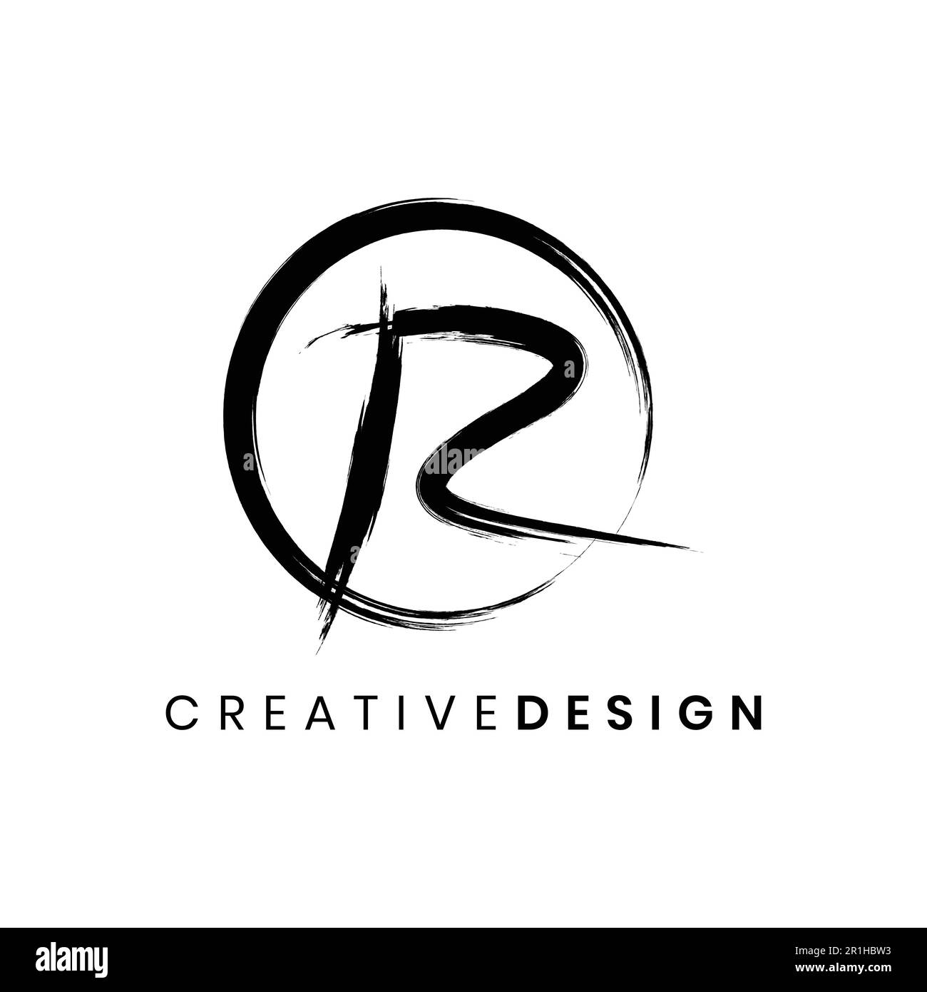Elegante pennello tratto lettera R logo vettore design Illustrazione Vettoriale