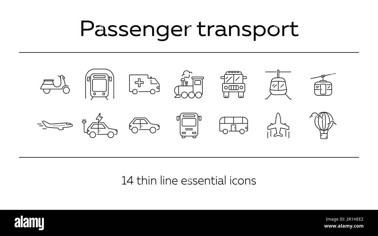 Set di icone della linea di trasporto passeggeri Illustrazione Vettoriale