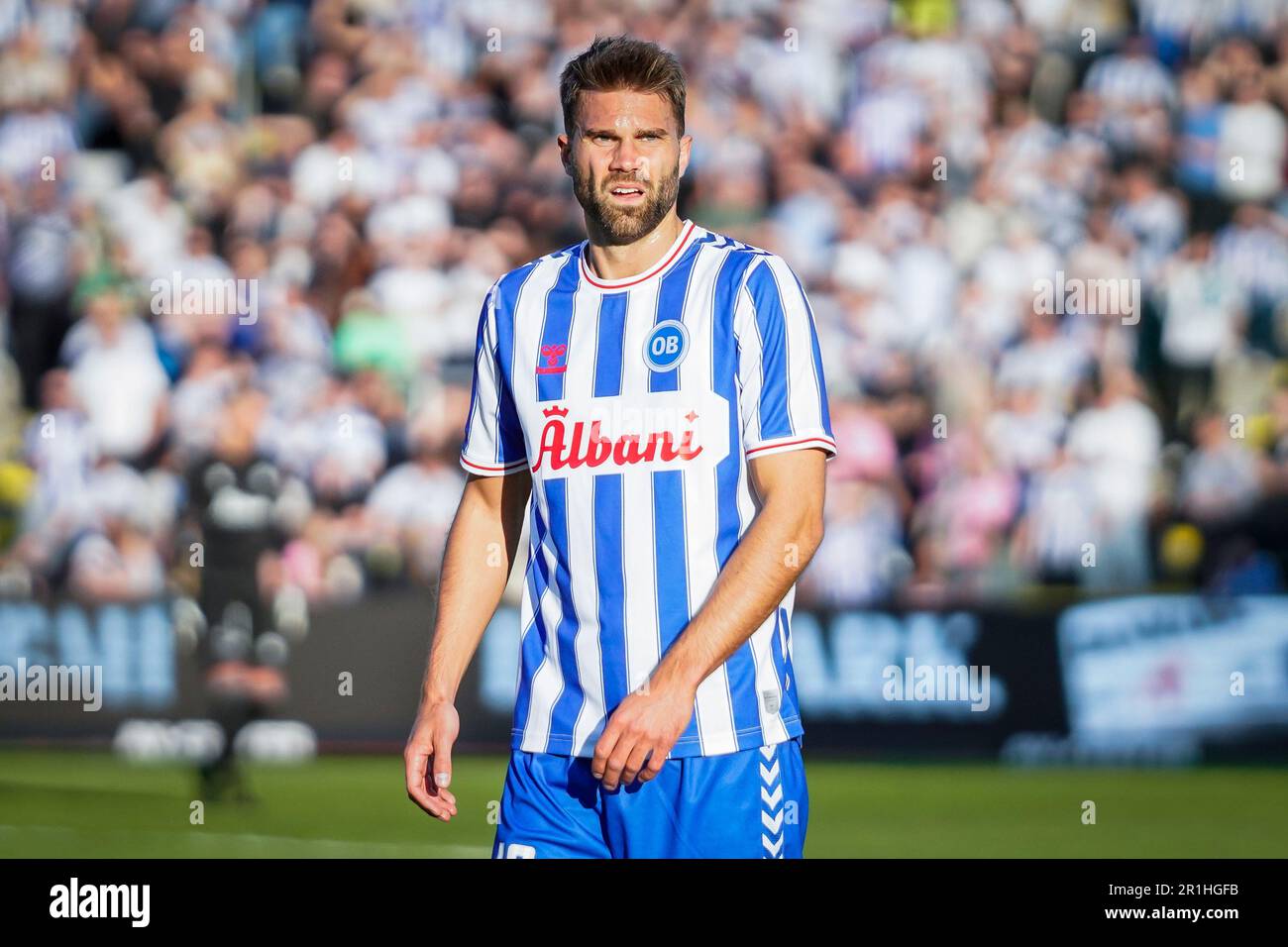 Odense, Danimarca. 12th maggio 2023. Jorgen Skjelvik (16) di OB visto durante la partita Superliga del 3F tra Odense Boldklub e Aalborg Boldklub al Parco energetico naturale di Odense. (Photo credit: Gonzales Photo - Kent Rasmussen). Foto Stock