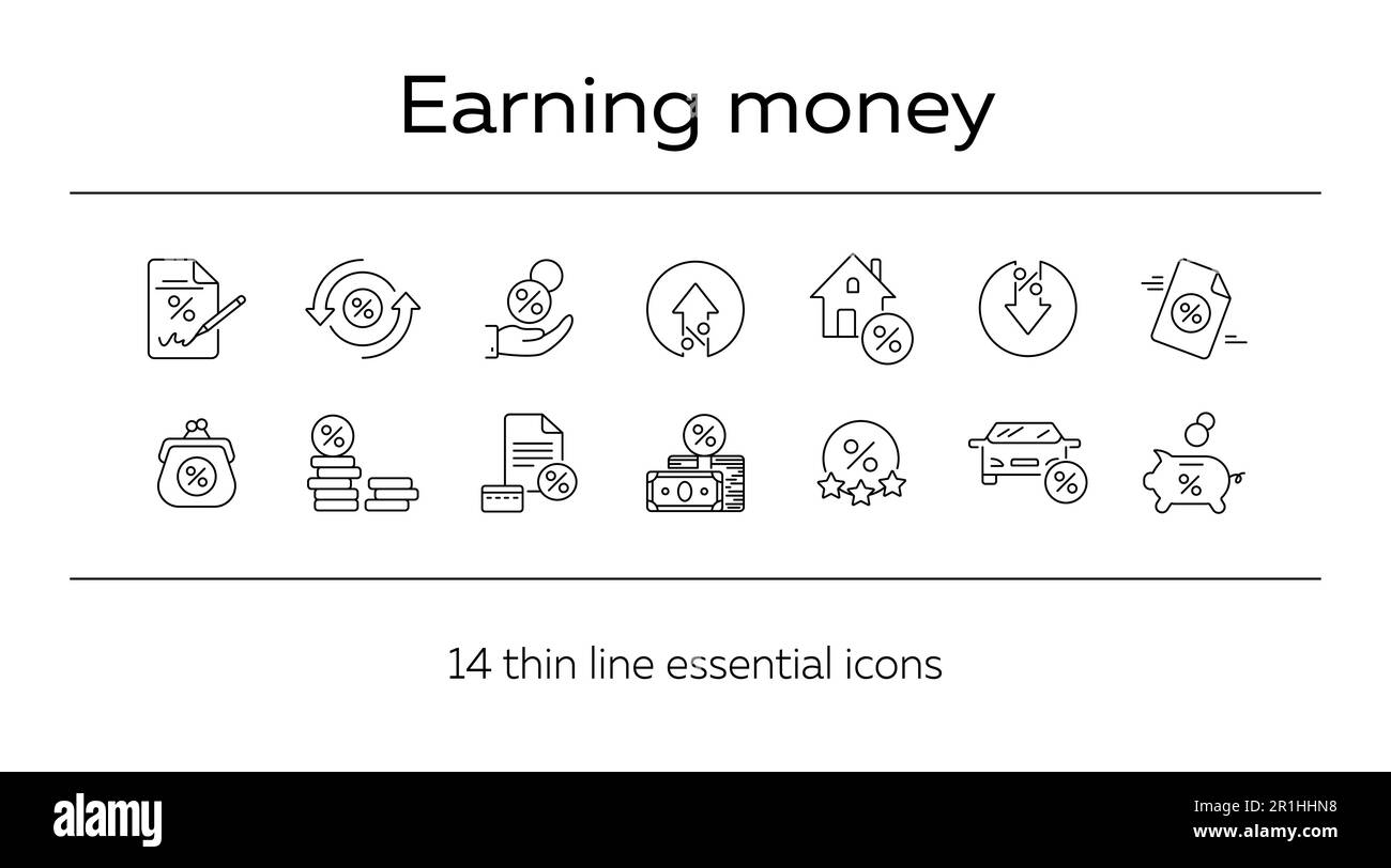 Set di icone per guadagnare denaro Illustrazione Vettoriale