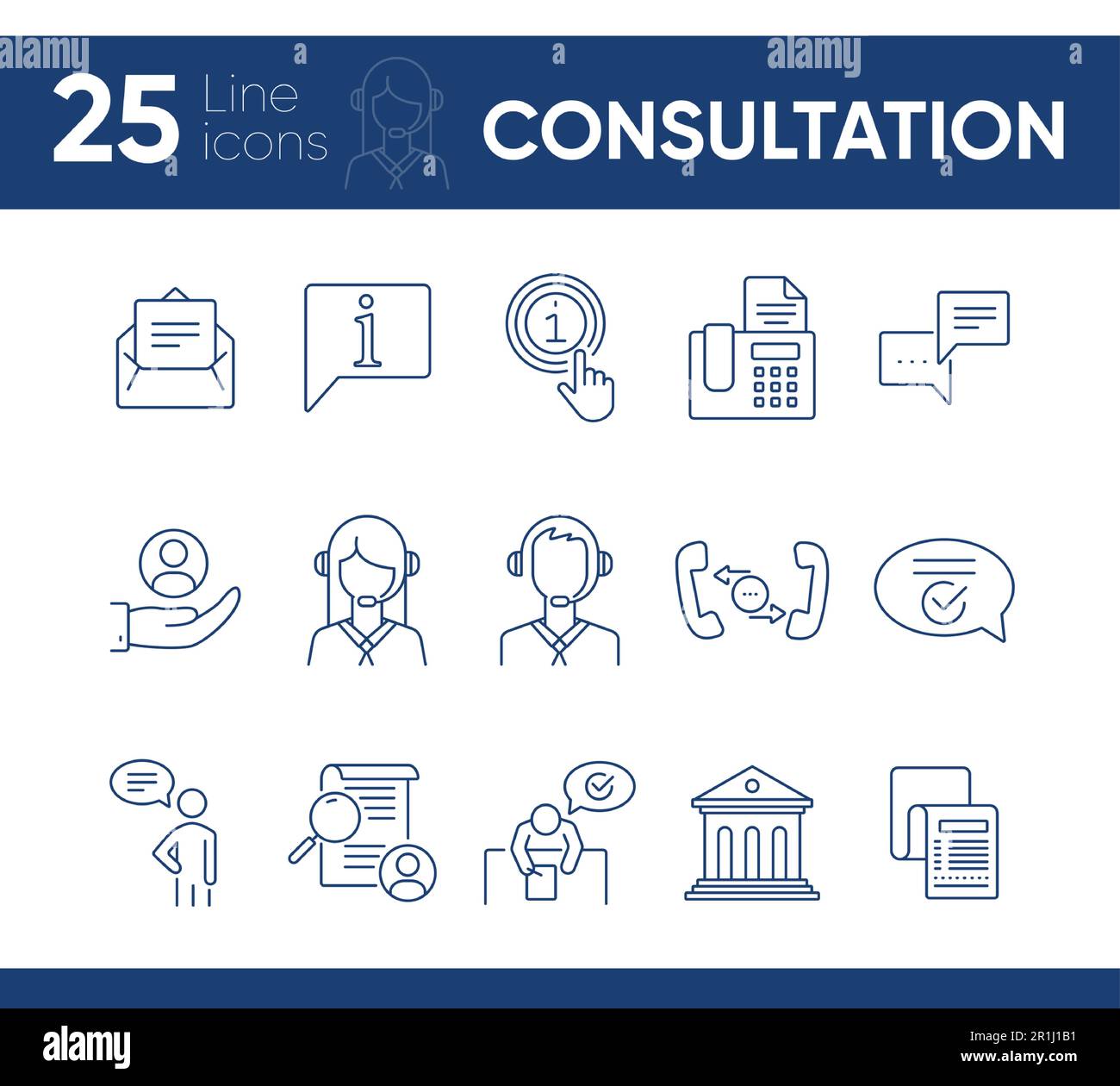 Set di icone della linea di consultazione Illustrazione Vettoriale