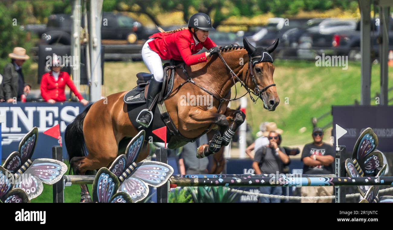 Jacqueline Steffens-Daly del Team Canada compete alla Coppa delle nazioni FEI 2023 a San Juan Capistrano, USA il 13 maggio 2023, Foto Stock