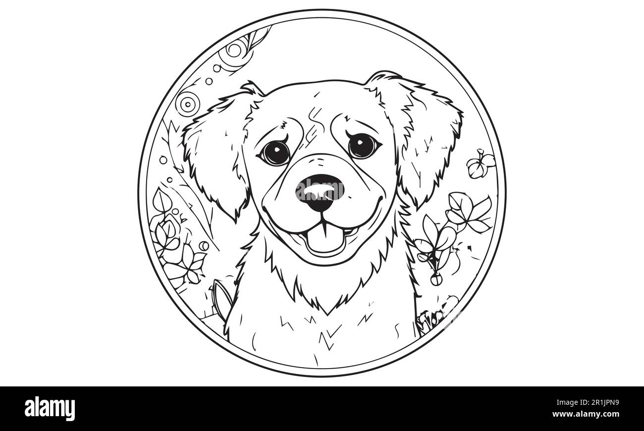 Cute Dog testa linea arte colorazione pagina per doodler. Illustrazione Vettoriale