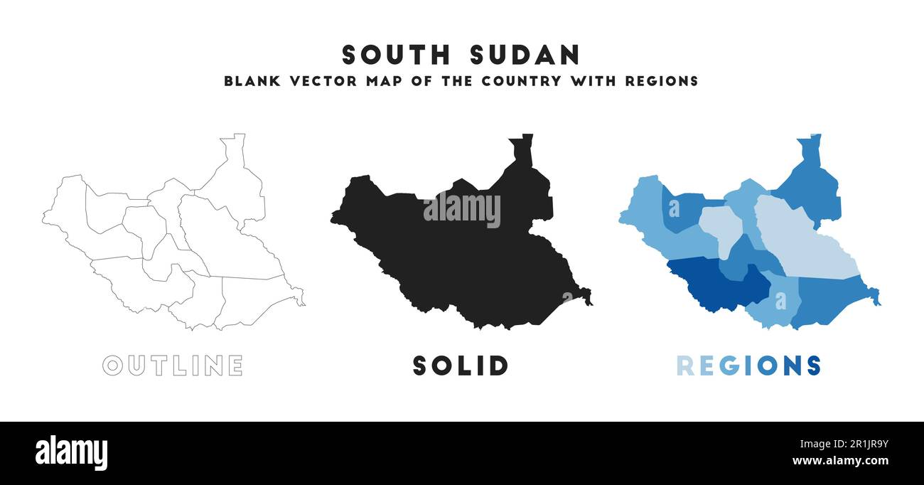 Mappa del Sud Sudan. Confini del Sudan del Sud per la vostra infografica. Forma del paese vettoriale. Illustrazione vettoriale. Illustrazione Vettoriale