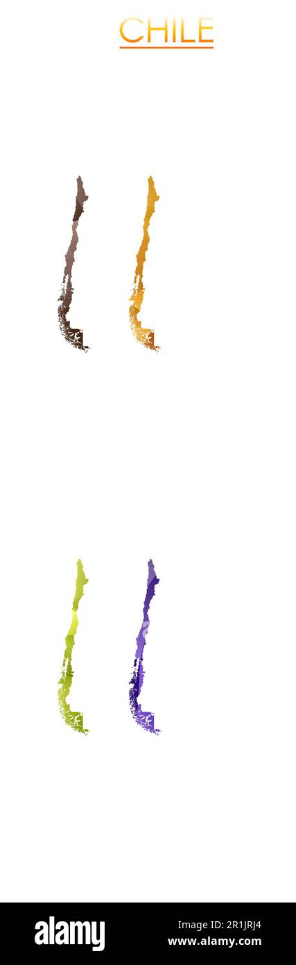 Insieme di mappe poligonali vettoriali del Cile. Mappa del paese con gradiente luminoso in basso stile polietilene. Illustrazione Vettoriale