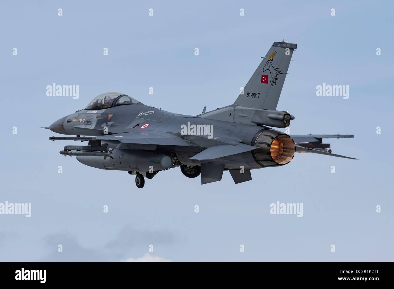 F-16C Block 40 Fighting Falcon Take off Konya Esercizi dell'aquila Anatolia (91-0017) di 191 filo Ceylan 'gazelle' con base a Konya 3. Getto principale 132. squa Foto Stock