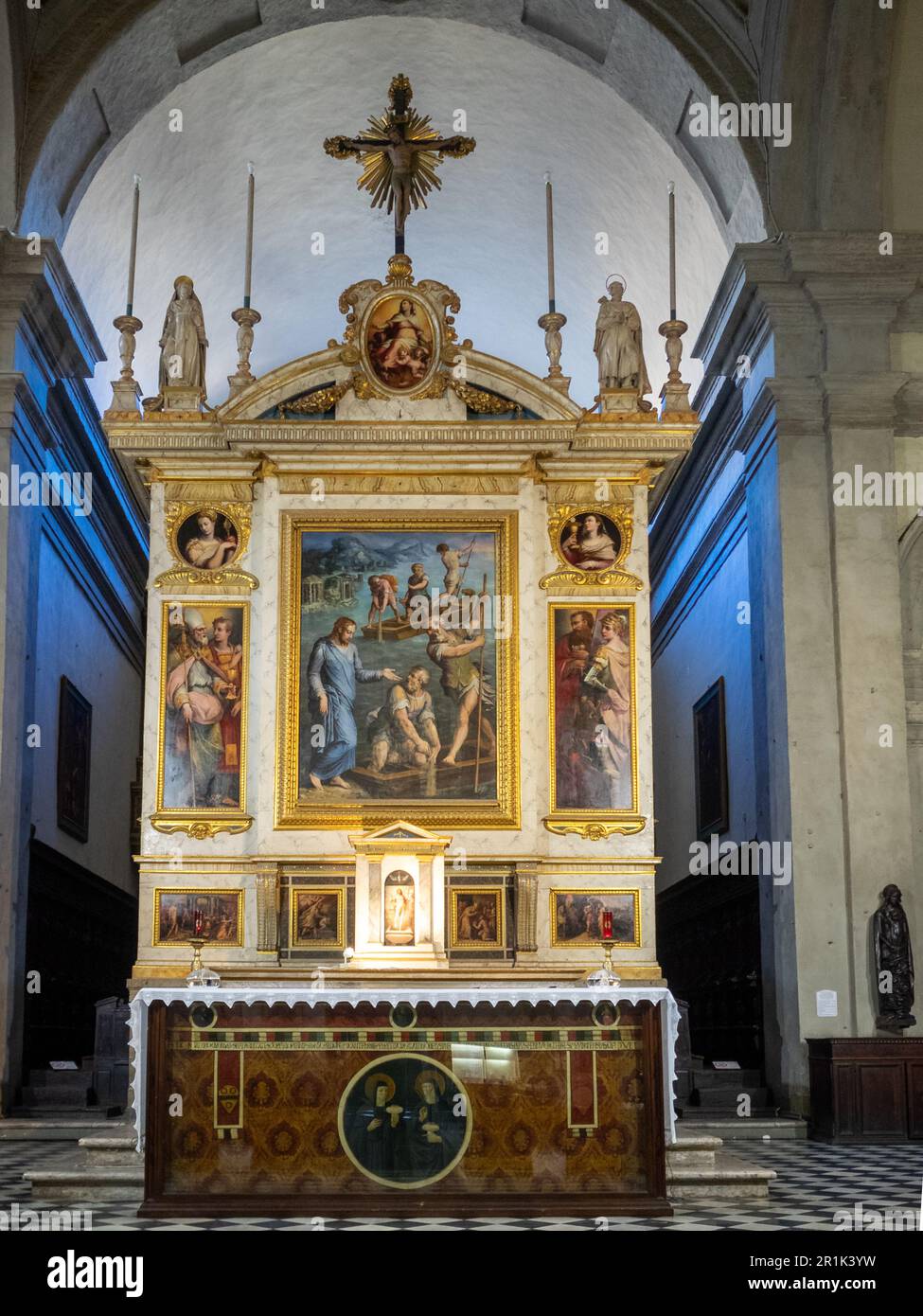 Badia delle Sante Flora e Lucilla altare maggiore di Giorgio Vasari, Arezzo Foto Stock