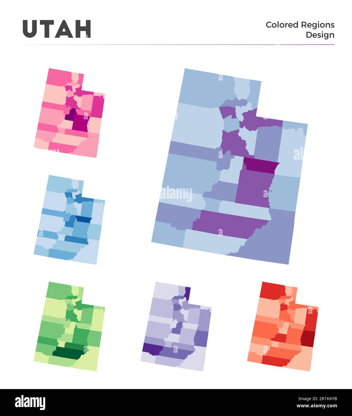 Collezione di mappe dello Utah. Confini dello Utah per la vostra infografica. Regioni a colori degli Stati Uniti. Illustrazione vettoriale. Illustrazione Vettoriale
