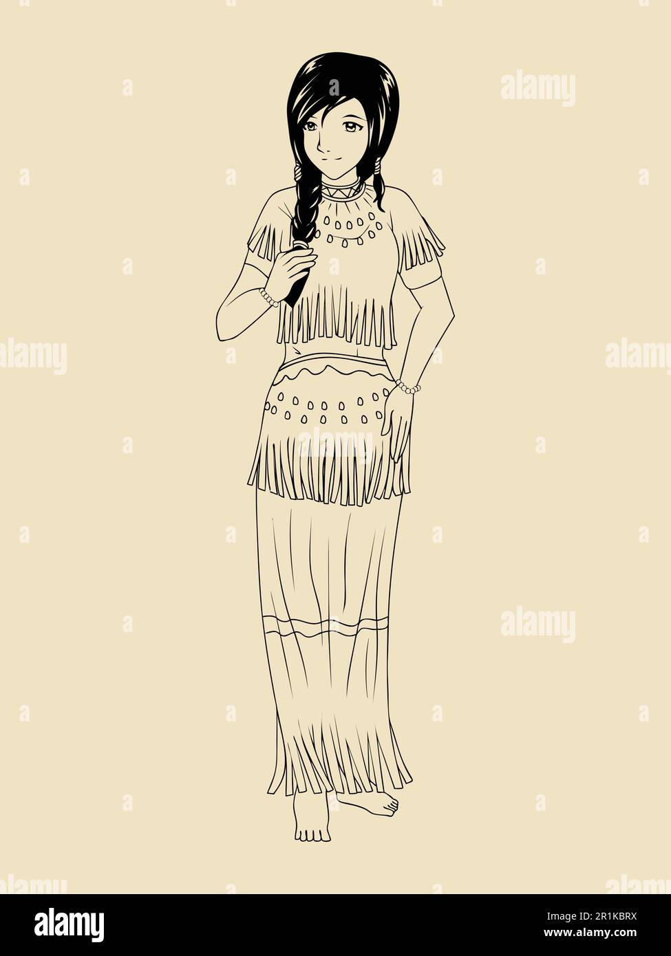Donna nativa americana in costume tradizionale Illustrazione Vettoriale