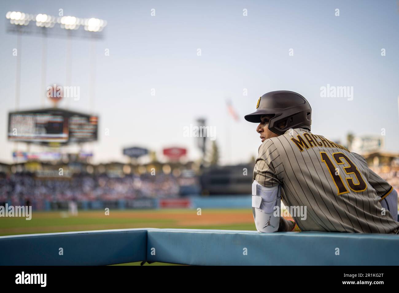 San Diego Padres terzo baseman Manny Machado (13) durante una partita di MLB contro i Los Angeles Dodgers, sabato 13 maggio 2023, al Dodger Stadium, A Los Foto Stock