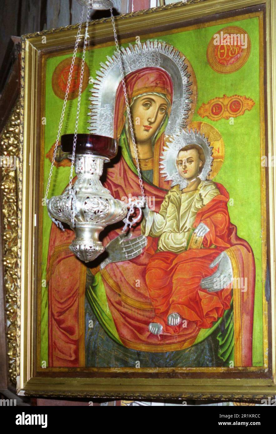 Monastero di Celic Dere, Contea di Tulcea, Romania, 2002. Antica icona greco-ortodossa, considerata un'icona miracolosa. Foto Stock