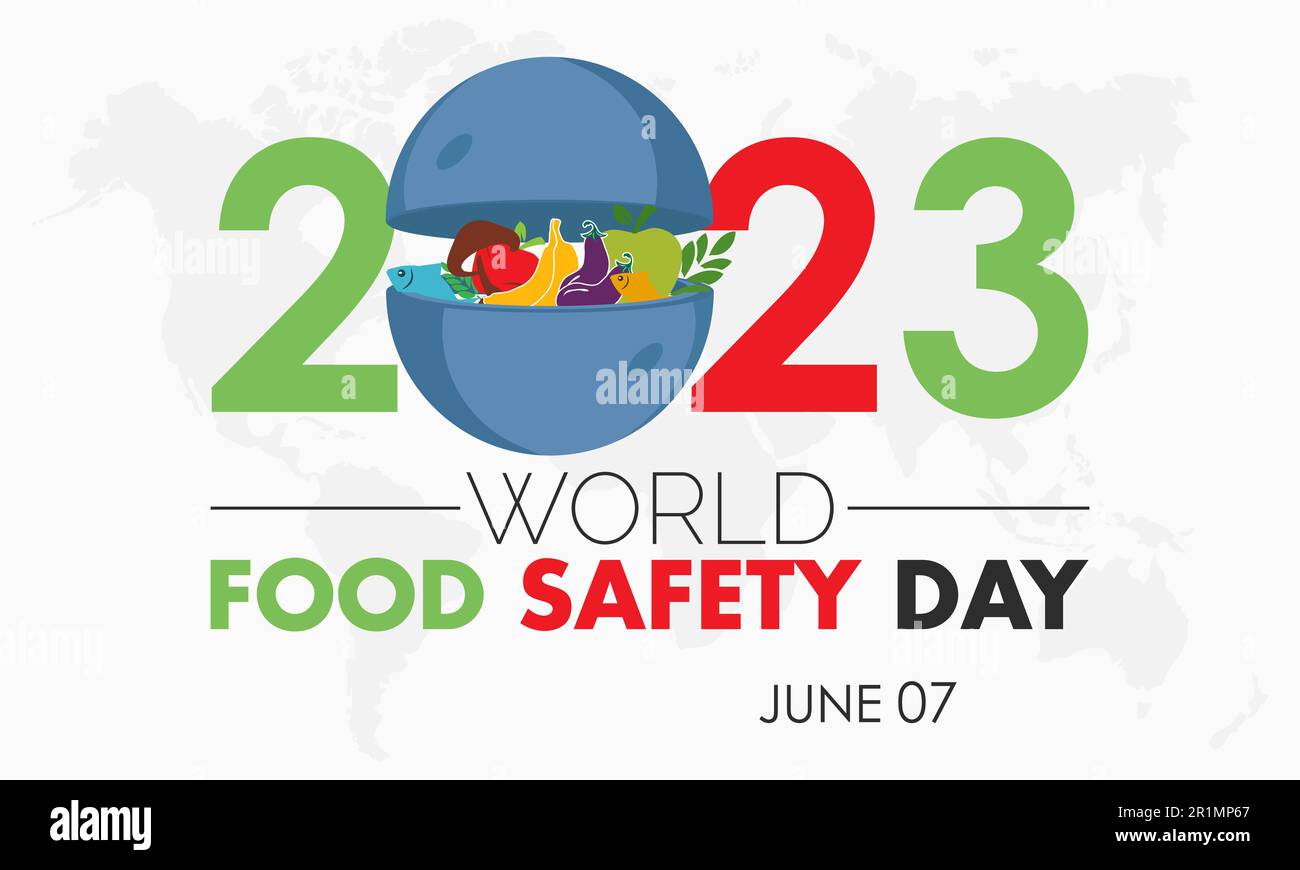Illustrazione del disegno vettoriale della Giornata mondiale della sicurezza alimentare del 2023. Bandiera sana di consapevolezza di abitudine. Illustrazione Vettoriale