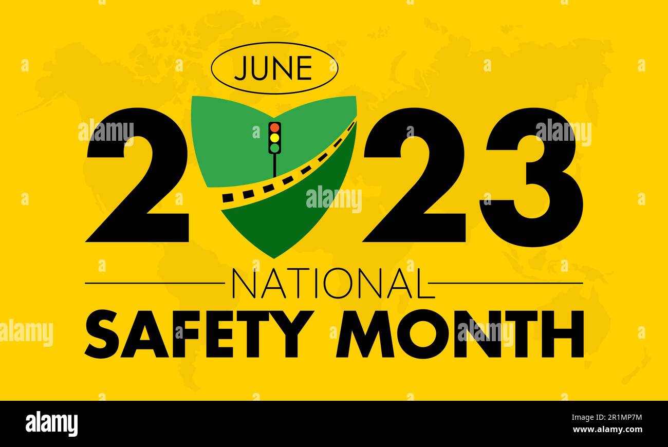 2023° Concept National Safety Month. Modello di illustrazione del banner vettoriale per la prevenzione della sicurezza stradale internazionale. Illustrazione Vettoriale