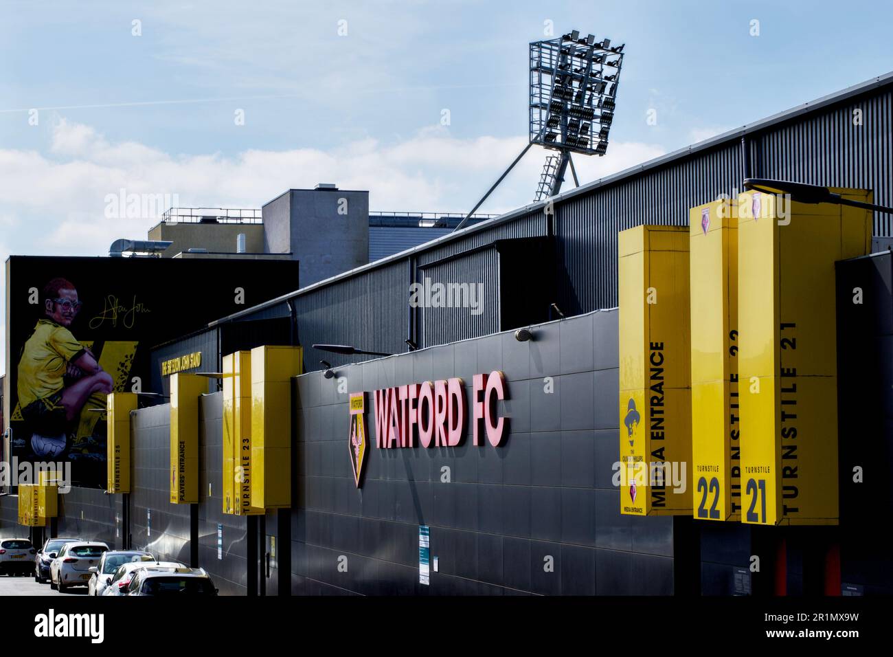 Stadio di calcio di Watford, Vicarage Road, Watford, Herts, Inghilterra, Regno Unito Foto Stock