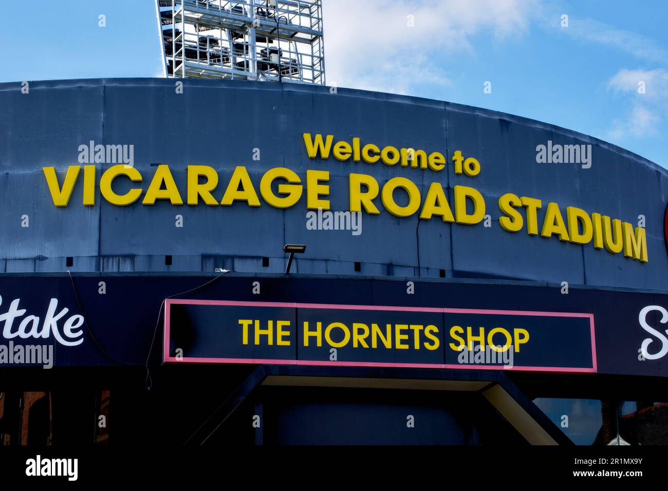 Stadio di calcio di Watford, Vicarage Road, Watford, Herts, Inghilterra, Regno Unito Foto Stock