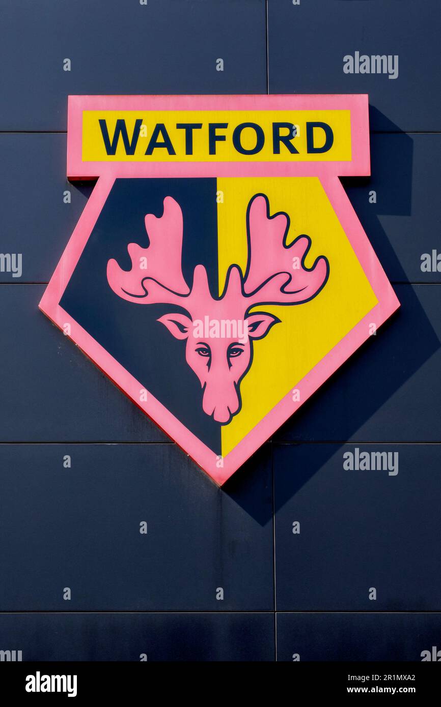 Stadio di calcio di Watford, Vicarage Road, Watford, Herts, Inghilterra, Regno Unito Foto Stock