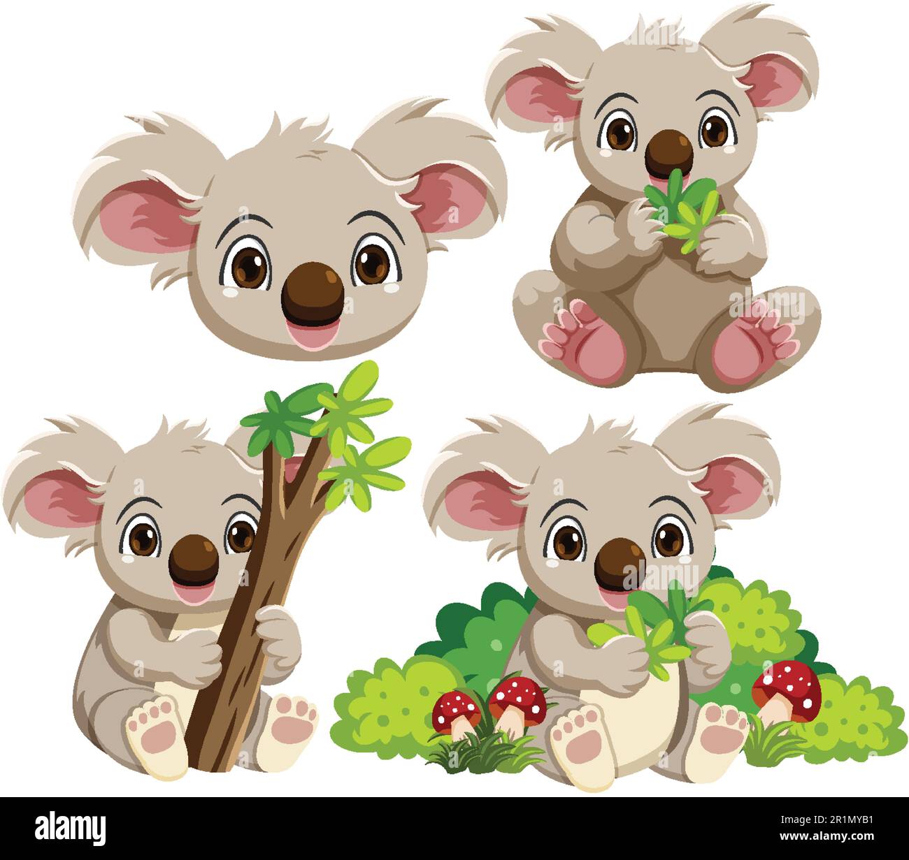 Carino koala orso cartone animato set illustrazione Illustrazione Vettoriale