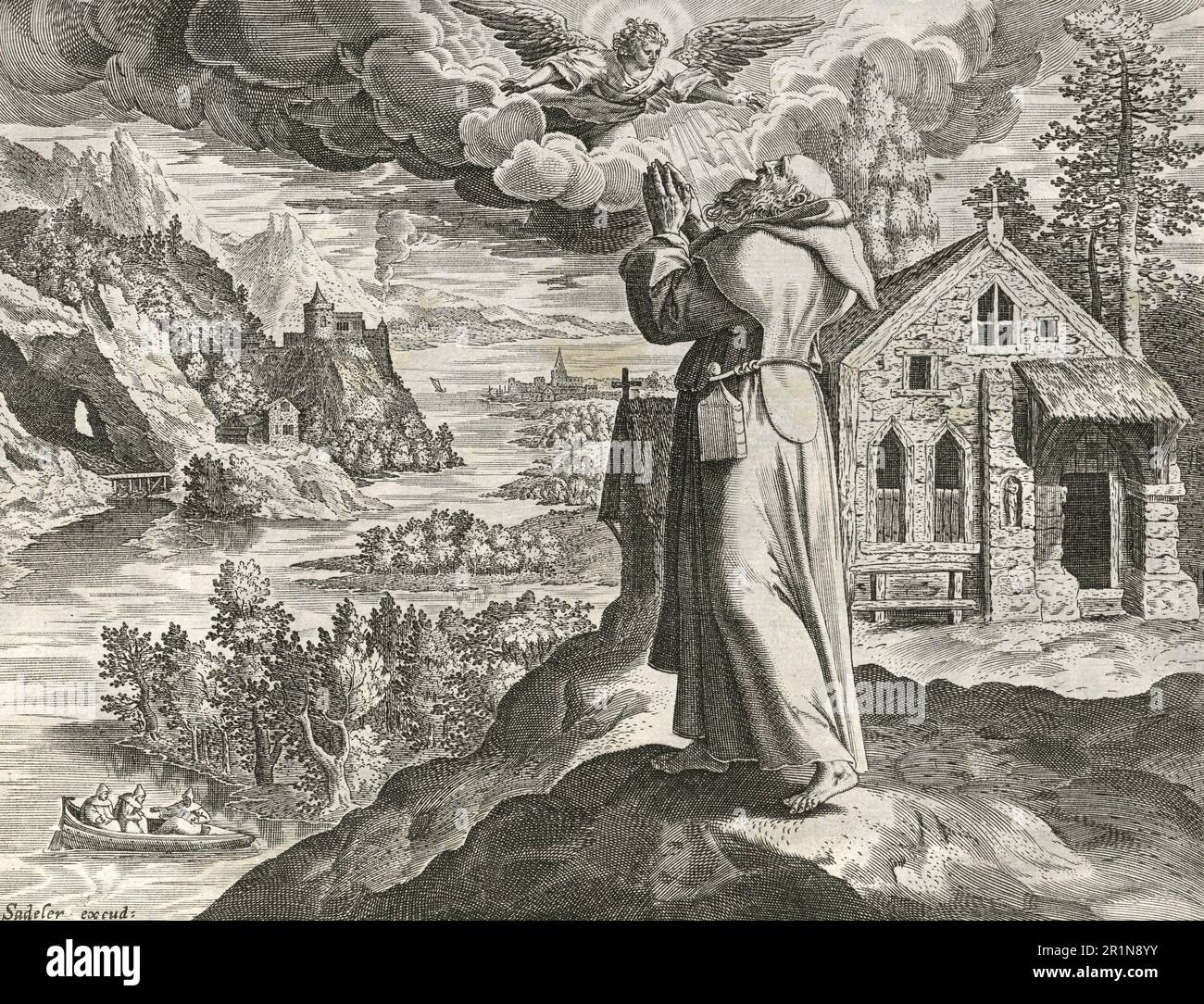 L'Hermit Anub, di Sylvae Sacrae di Rafael Sadeler (ca. 1600), riproduzione storica, restaurata digitalmente da un originale del 19th ° secolo / Der Einsiedler Anub, aus Sylvae Sacrae von Rafael Sadeler (um 1600), Historisch, restaurierte digitale Reproduktion von einer Vorlage aus dem 19. Jahrhundert Foto Stock