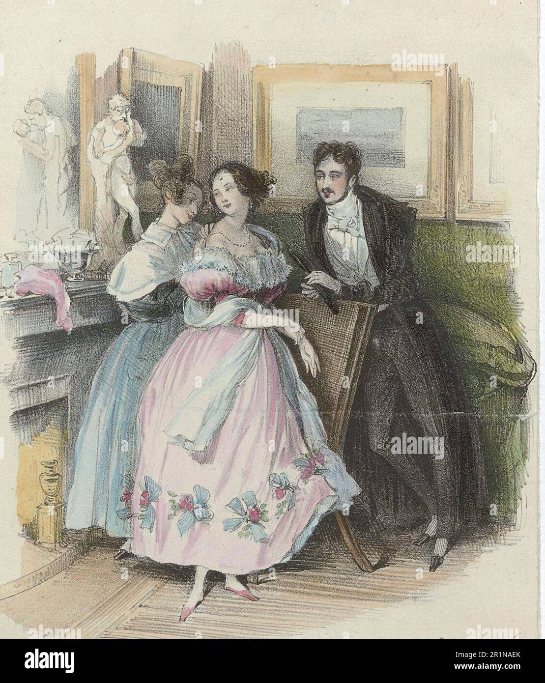 La moda a Parigi intorno al 1835, Francia, storica, riproduzione restaurata digitalmente da un originale del 18th ° o 19th ° secolo / Die Mode a Parigi um 1835, Frankreich, Historisch, restaurierte digitale Reproduktion von einer Vorlage aus dem 18. oder 19. Jahrhundert Foto Stock