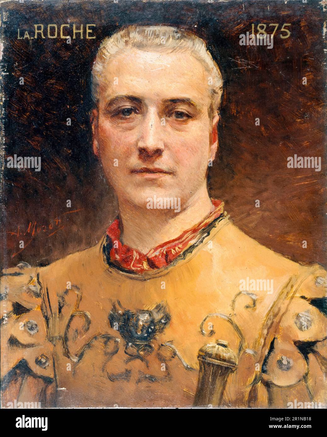 Ritratto di Jules Laroche (1841-1925), membro della Comédie-francese in costume da palco, dipinto di Aime Morot, 1885 Foto Stock