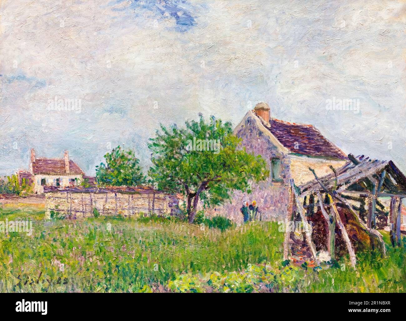 Alfred Sisley, Old Cottage in paglia a Les Sablons, pittura paesaggio 1885 Foto Stock