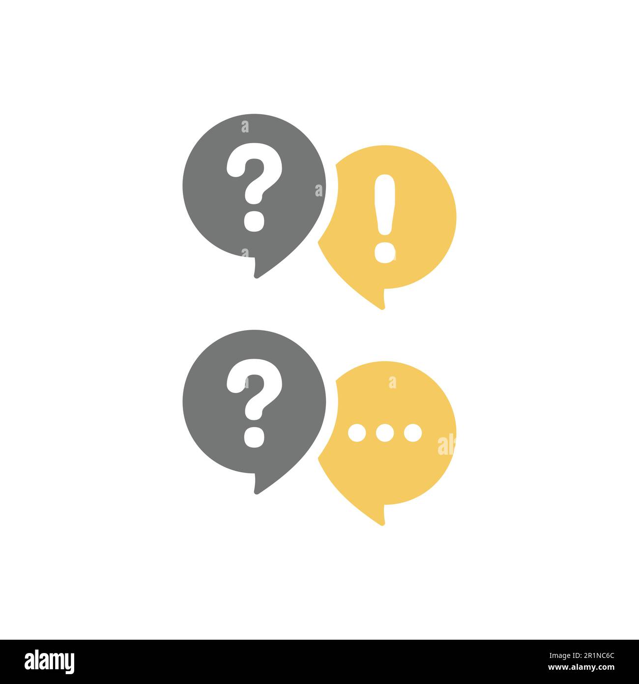 Fumetto della chat di conversazione con punto esclamativo e punto interrogativo. Guida e domande frequenti, comunicazione e conversazione vettore icona set. Illustrazione Vettoriale