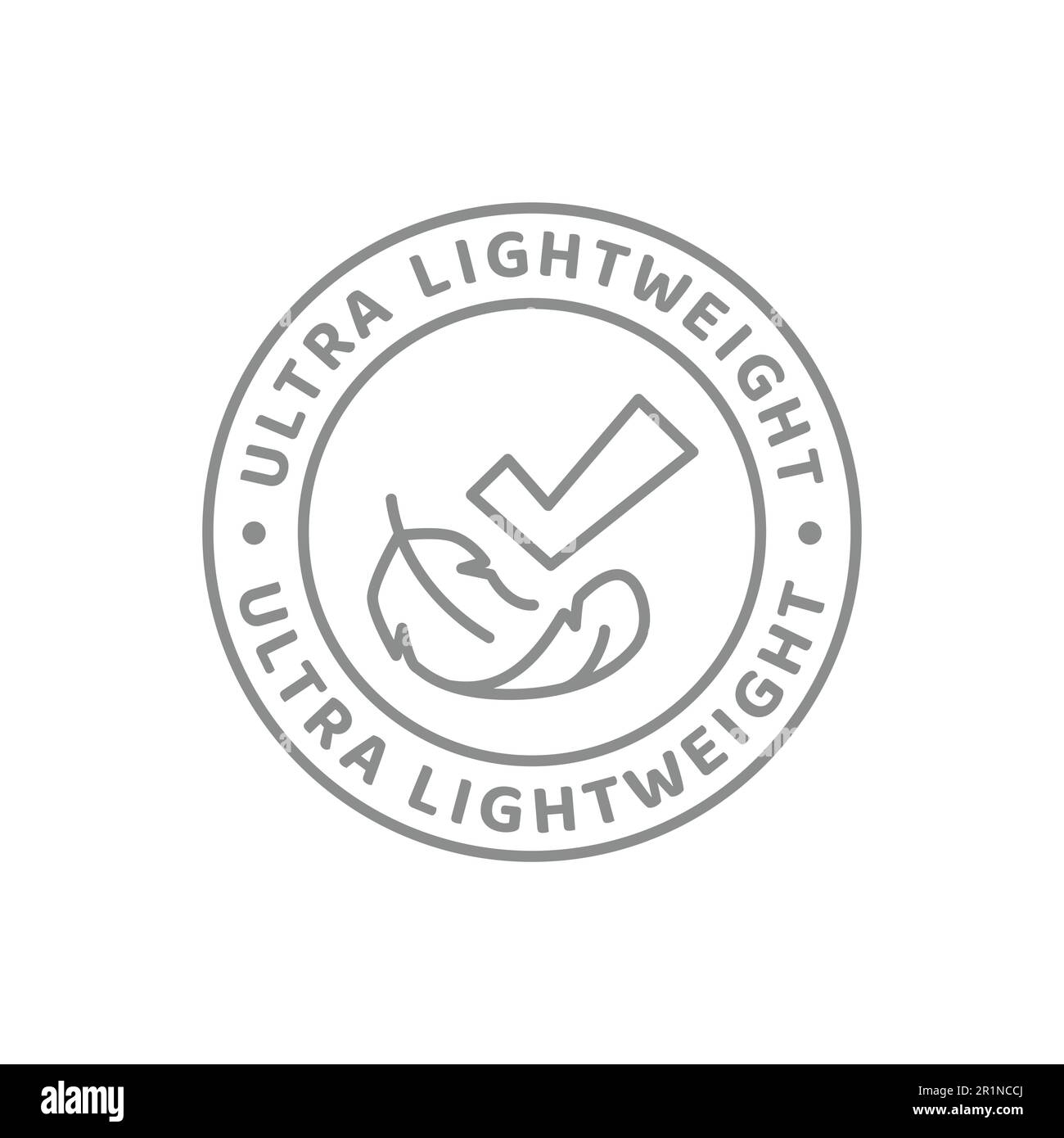 Etichetta vettoriale con piume d'uccello e linea di segno di spunta, leggera. Badge ultra leggero. Illustrazione Vettoriale