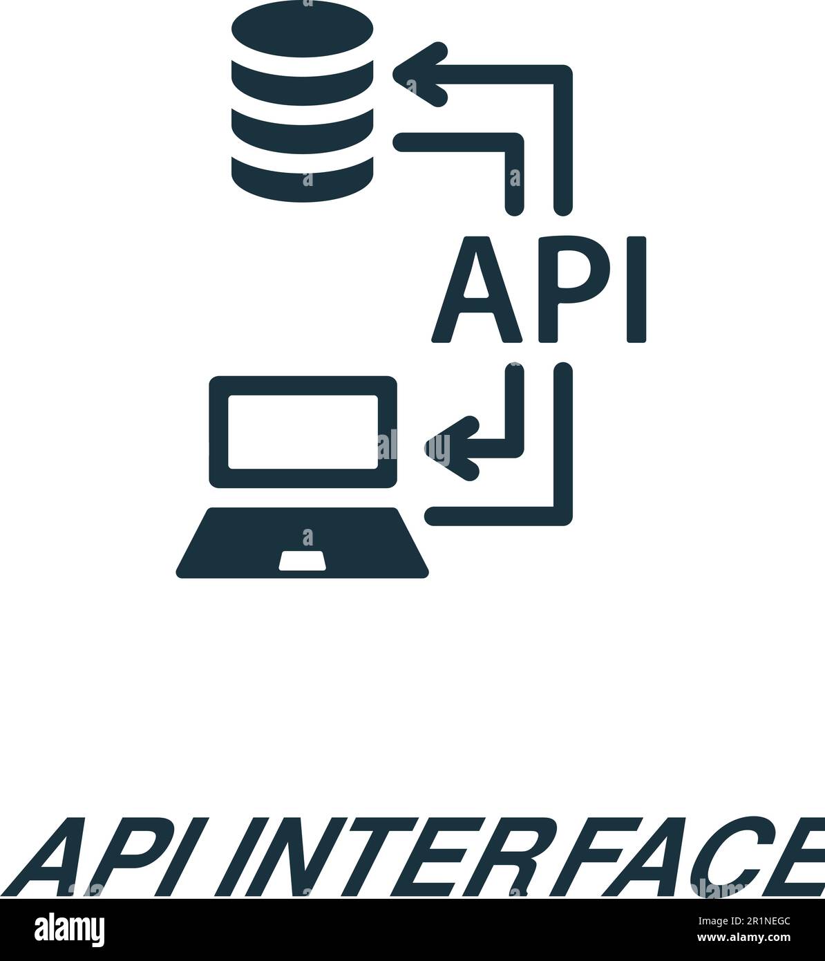 Icona dell'interfaccia API. Semplice segnale monocromatico dalla raccolta di dati analitici. Icona dell'interfaccia API per logo, modelli, web design e infografiche. Illustrazione Vettoriale