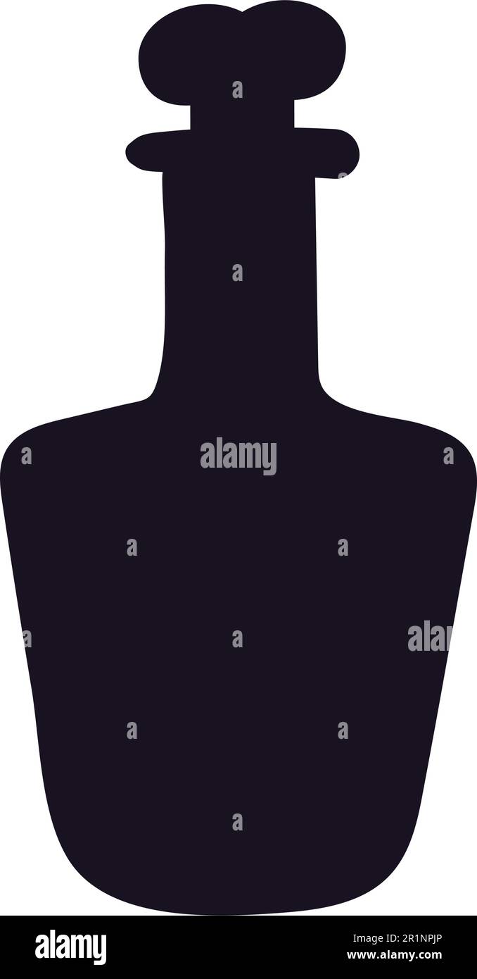 Halloween silhouette di icona bottiglia avvelenata strega isolato su sfondo bianco. Pozione velenosa in bottiglia con osso umano. Illustrazione vettoriale Illustrazione Vettoriale