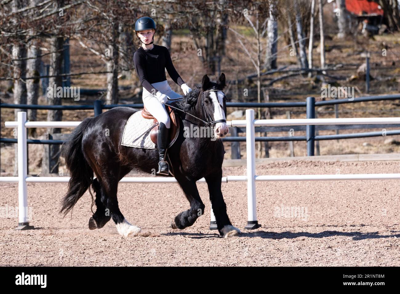 DRESSAGE, YOUTH, PONY: Youth Invitational Dressage Event on a pony nelle Isole Åland, Finlandia. Aprile 2023. Foto Stock