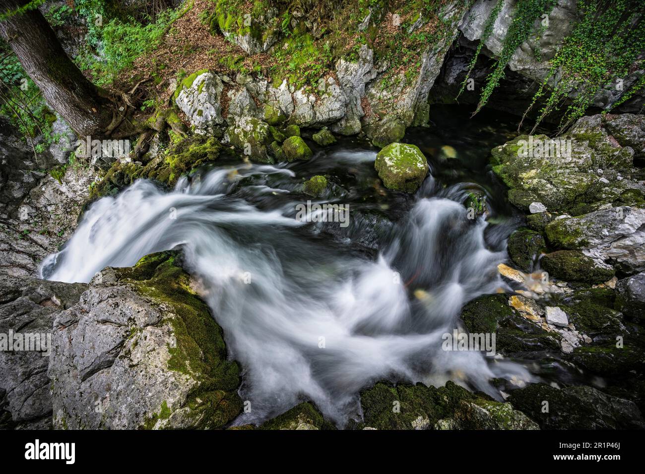 Cascate di Gollinger, cascate di Schwarzenbach sulla Schwarzbach, esposizione lunga, Tennengau, Salzburger Land, Austria Foto Stock