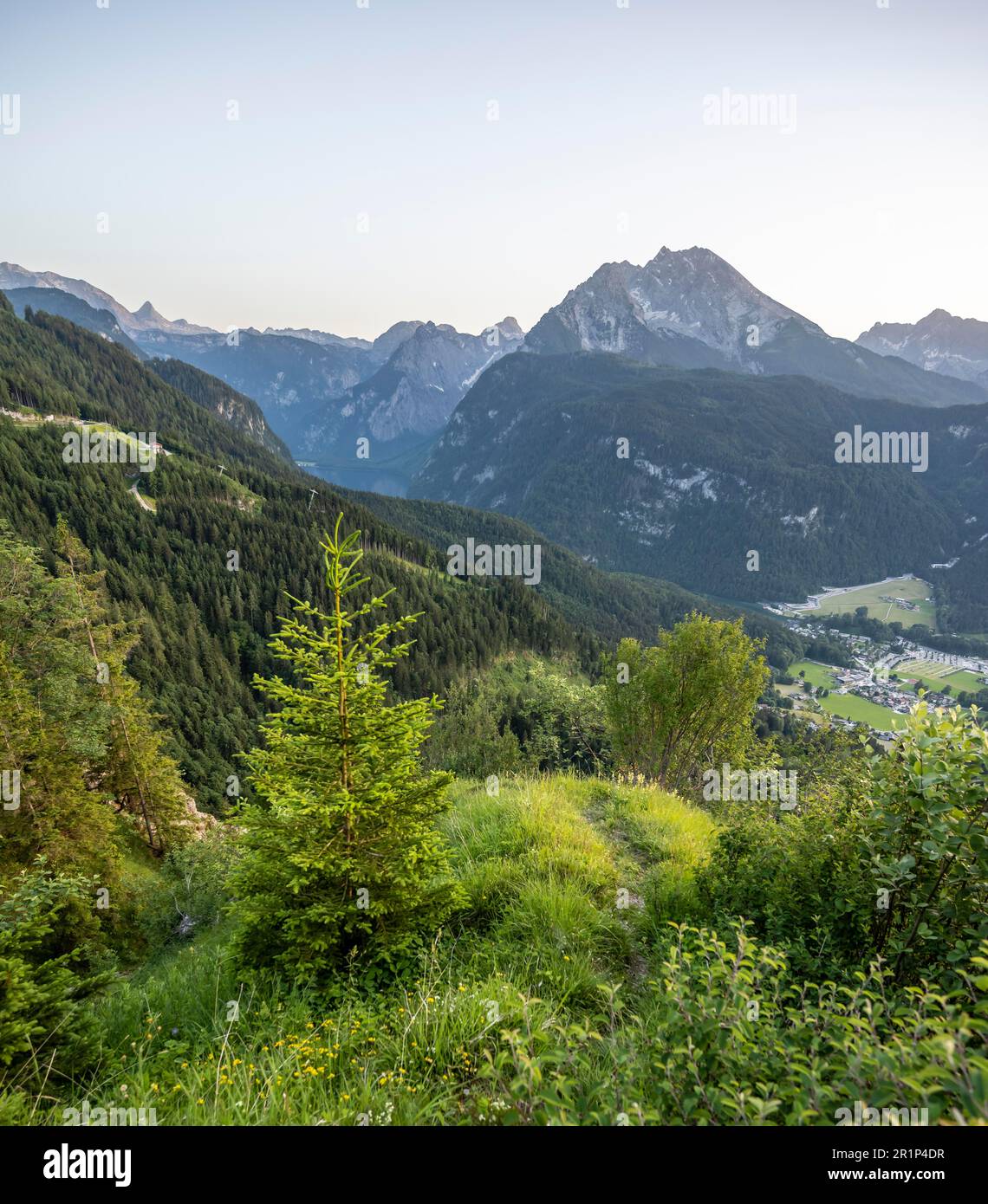 Hinterer Brandkopf, Watchmann e le montagne sullo sfondo, Berchtesgadener Land, Baviera, Germania Foto Stock