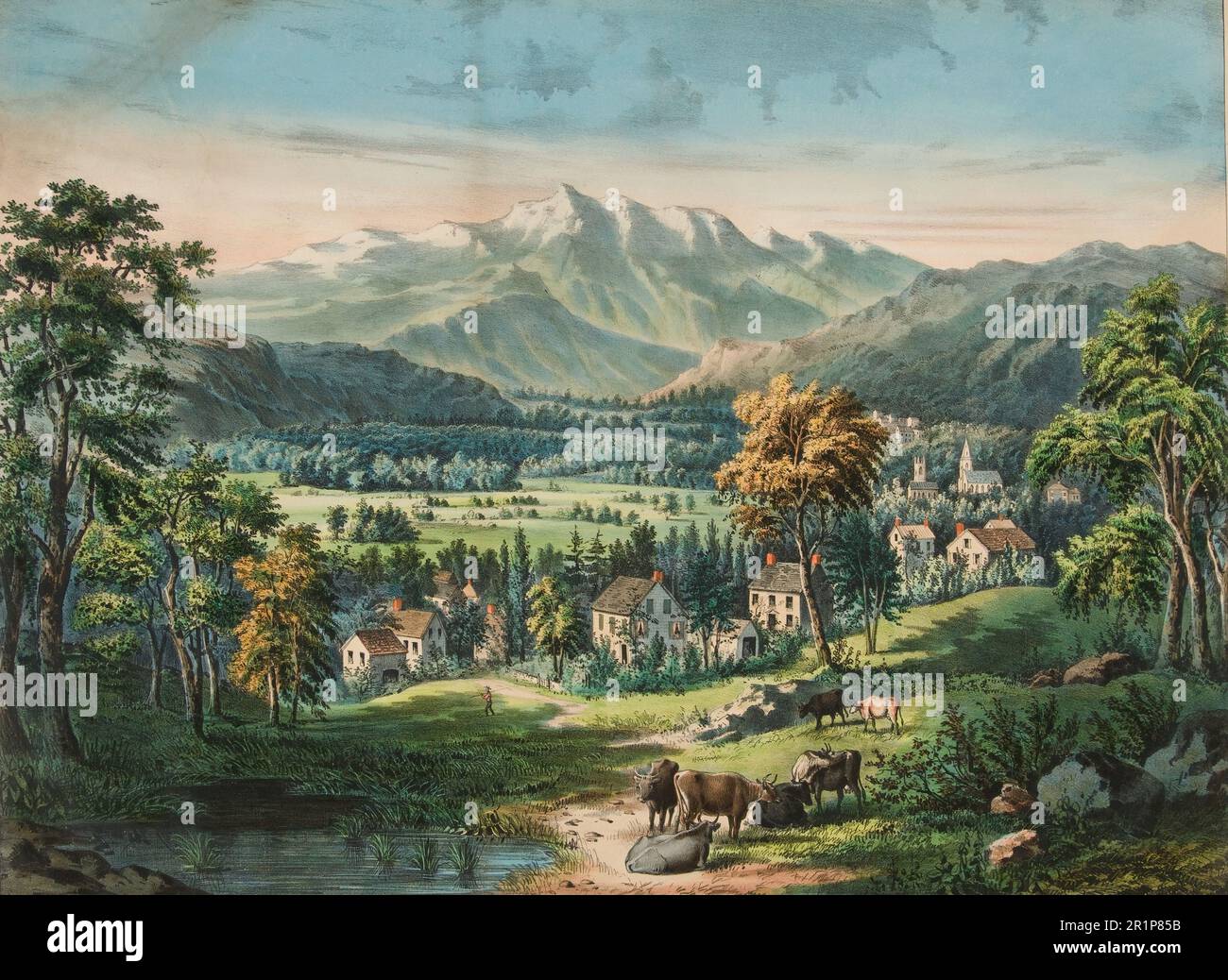 Monte Washington e le White Mountains, 1860, America, storico, riproduzione restaurata digitalmente da un originale del 19th ° secolo. / Mount Washington und die Weißen Berge, 1860, Amerika, Historisch, digital restaurierte Reproduktion von einer Vorlage aus dem 19. Jahrhundert Foto Stock