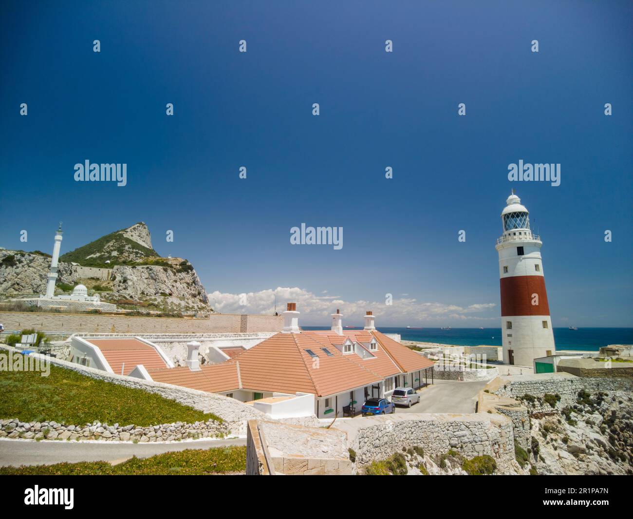 Vista del faro di Europa Point sulla Rocca di Gibilterra Foto Stock