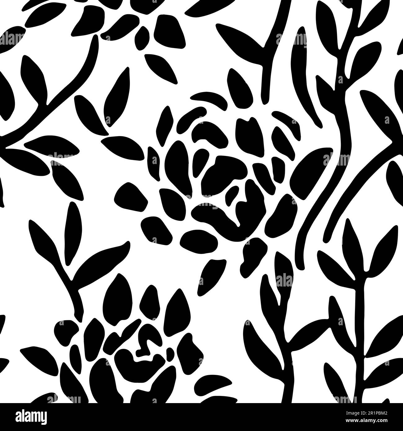 Fiori vettoriali, motivo senza cuciture floreali in bianco e nero Illustrazione Vettoriale