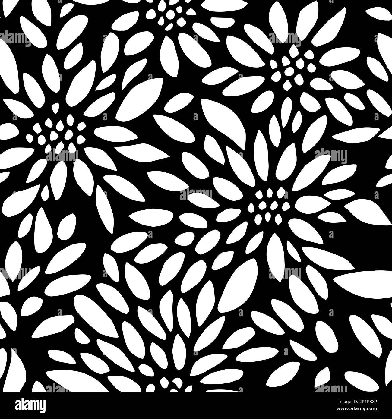 Fiori vettoriali, motivo senza cuciture floreali in bianco e nero Illustrazione Vettoriale