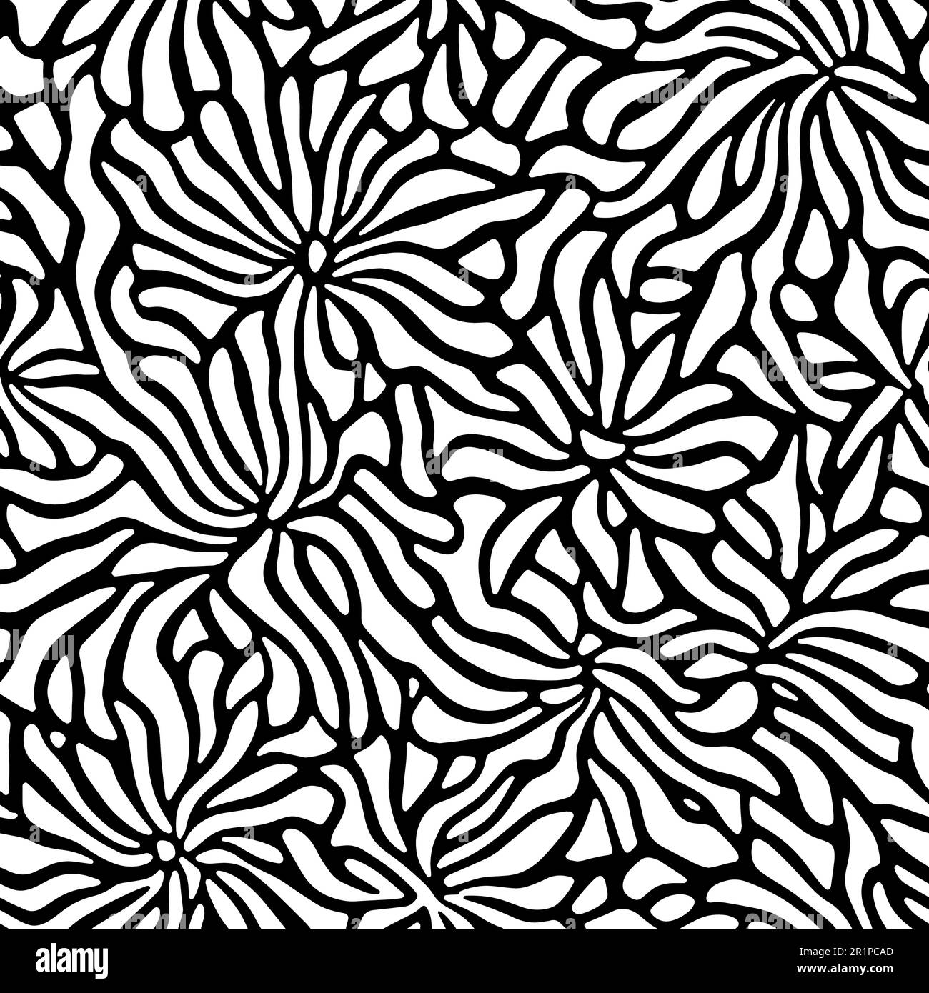 Fiori vettoriali, motivo senza cuciture floreali in bianco e nero Illustrazione Vettoriale