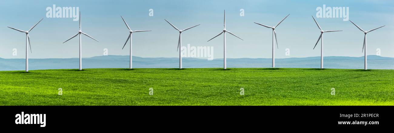 Paesaggio, turbine eoliche, albero eolico, fattoria eolica, energia eolica, energia alternativa, transizione di energia, sostenibilità, Foto Stock