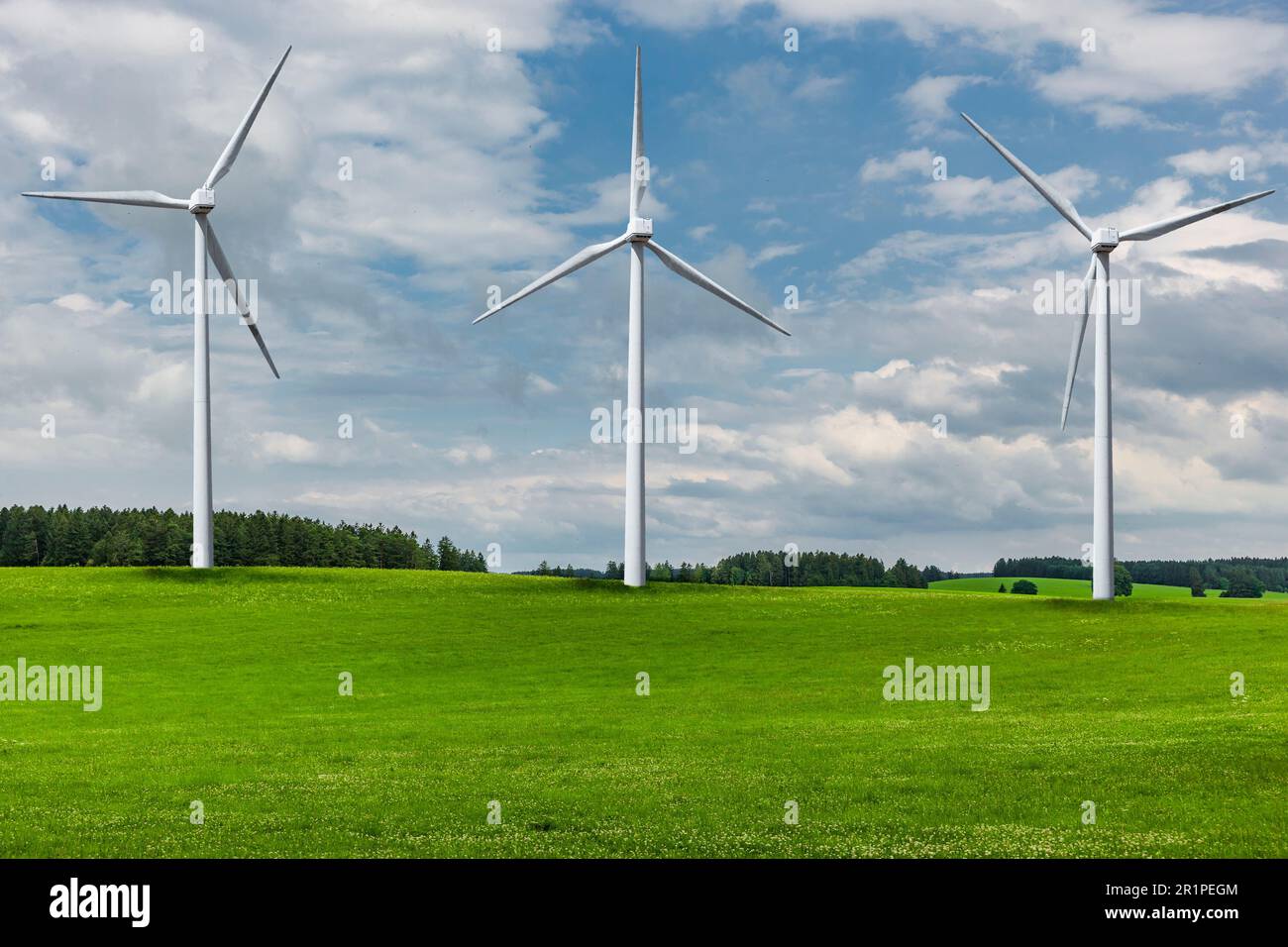 Le turbine eoliche in un paesaggio verde Foto Stock