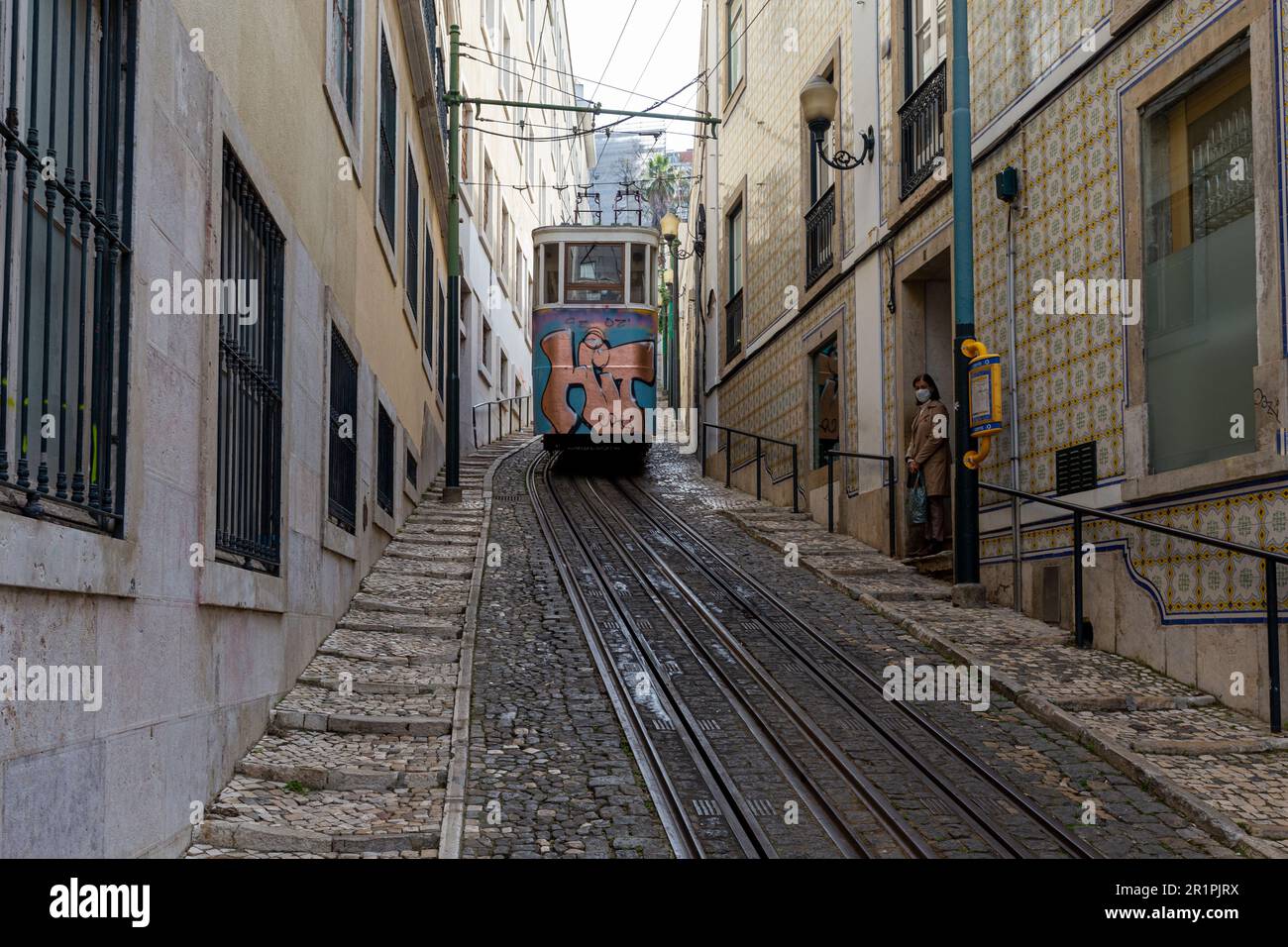 Funicolare (Elevador do Lavra) a Lisbona, Portogallo Foto Stock