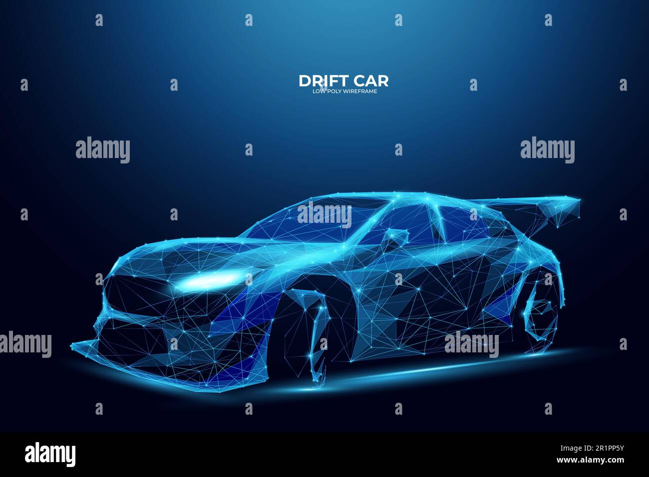 Drift Car in poligono su sfondo blu scuro Illustrazione Vettoriale